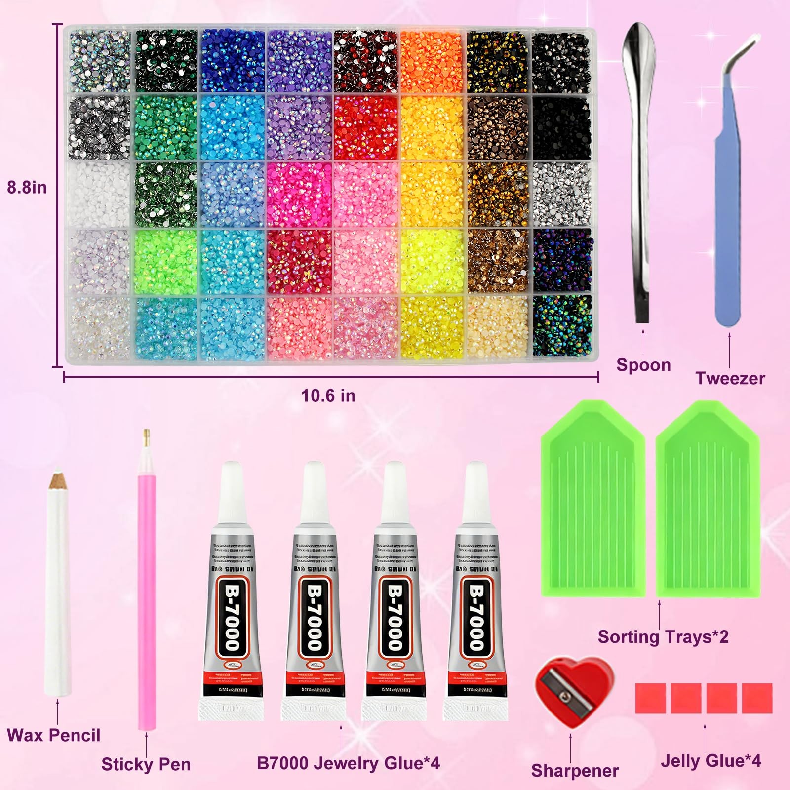 Gikboup 40000 Pcs 40 Colors Bedazzling Kit with Rhinestones,3mm Jelly AB Resi…