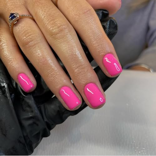 48Pcs Hot Pink Press on Nails Short Square Fake Nails, square glossy hot pink