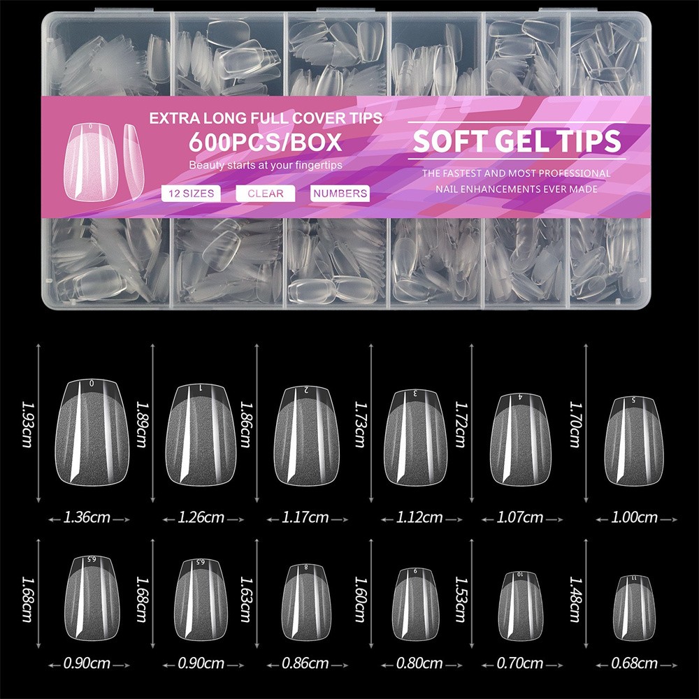 Soft Gel Full Cover Half Frosted False Tips Seamless Press On Nails Extension