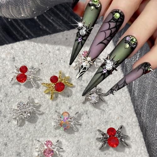 30Pcs Halloween 3D Spider Nail Charms – Gold Silver Red Jewelry Gems Shiny B-1