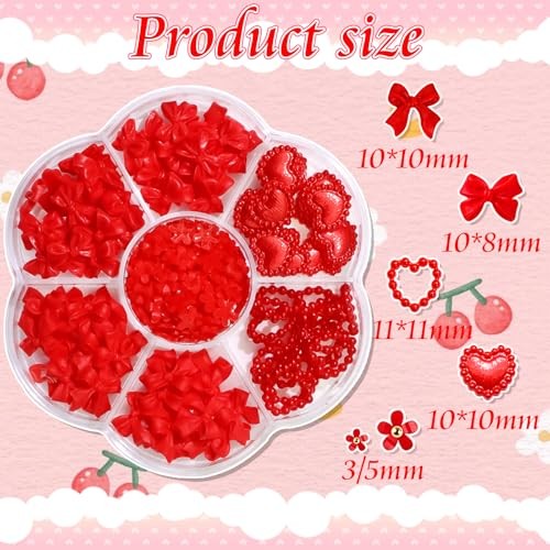 Heart Bow Nail Charms Valentine’s Day Charm for Acrylic Nails 3D Tiny Red