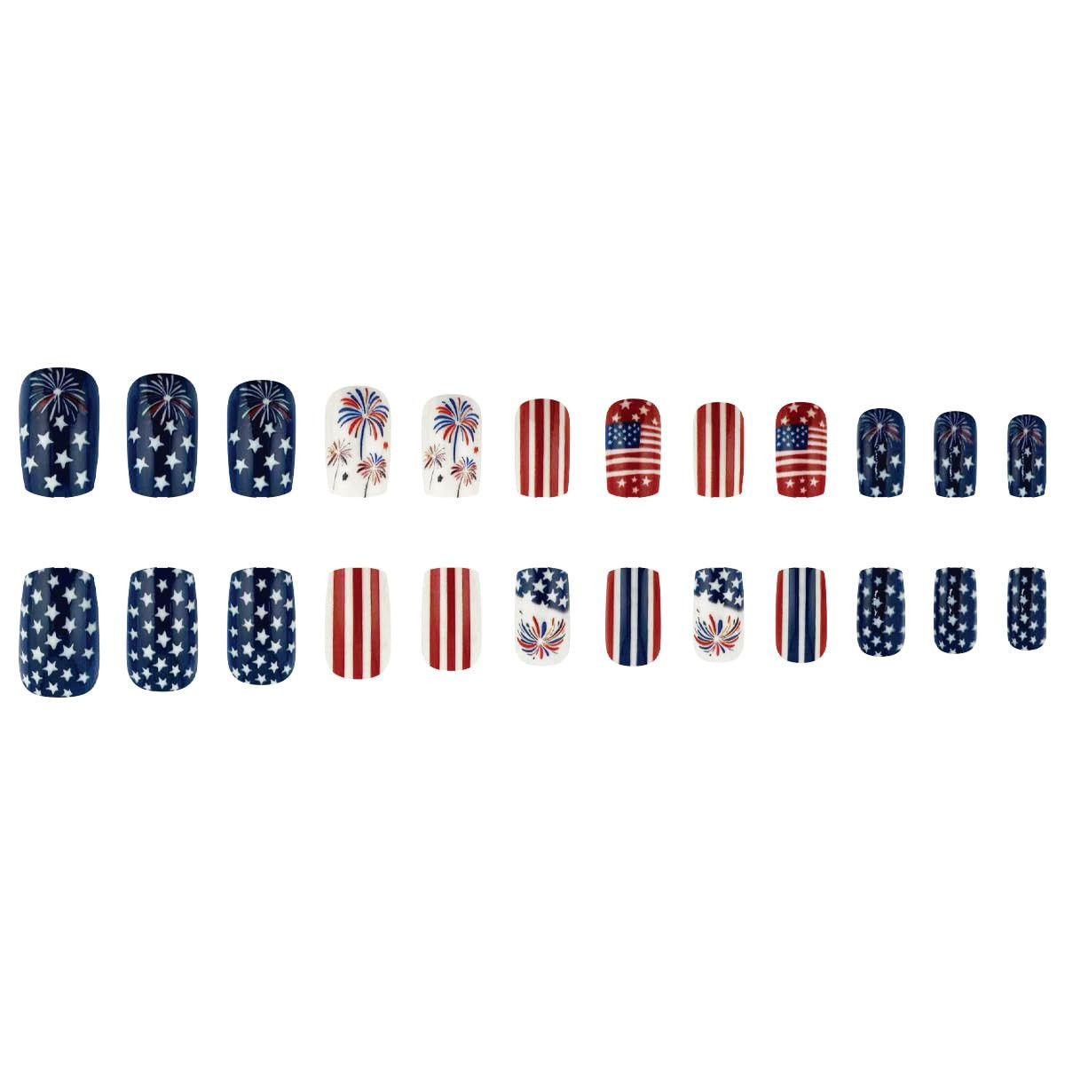 4Th of July Press on Nails Medium Square Fake Nails Independence Day French Tips