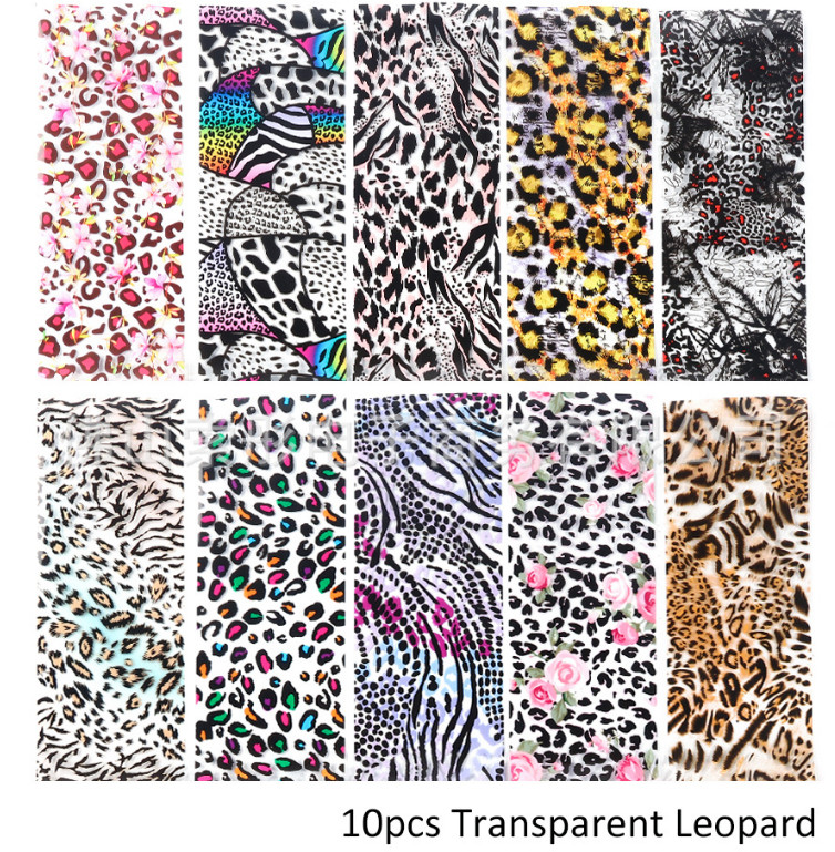 10 pcs Stylish Cheetah Leopard Print Nail Foil Film Transfer Decal Manicure NS46