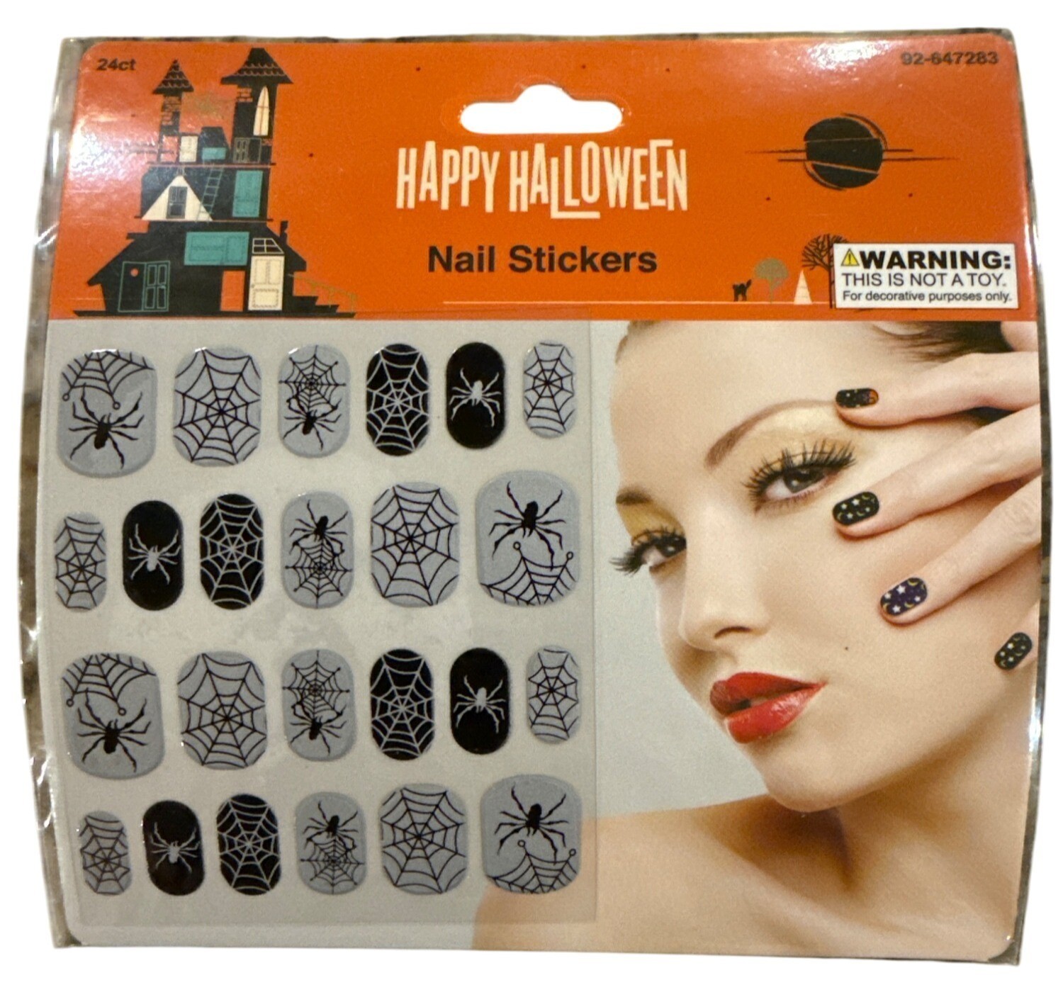 HAPPY HALLOWEEN 92-647283 24 Nail Art Stickers Black+Grey SPIDERS+WEBS Girls