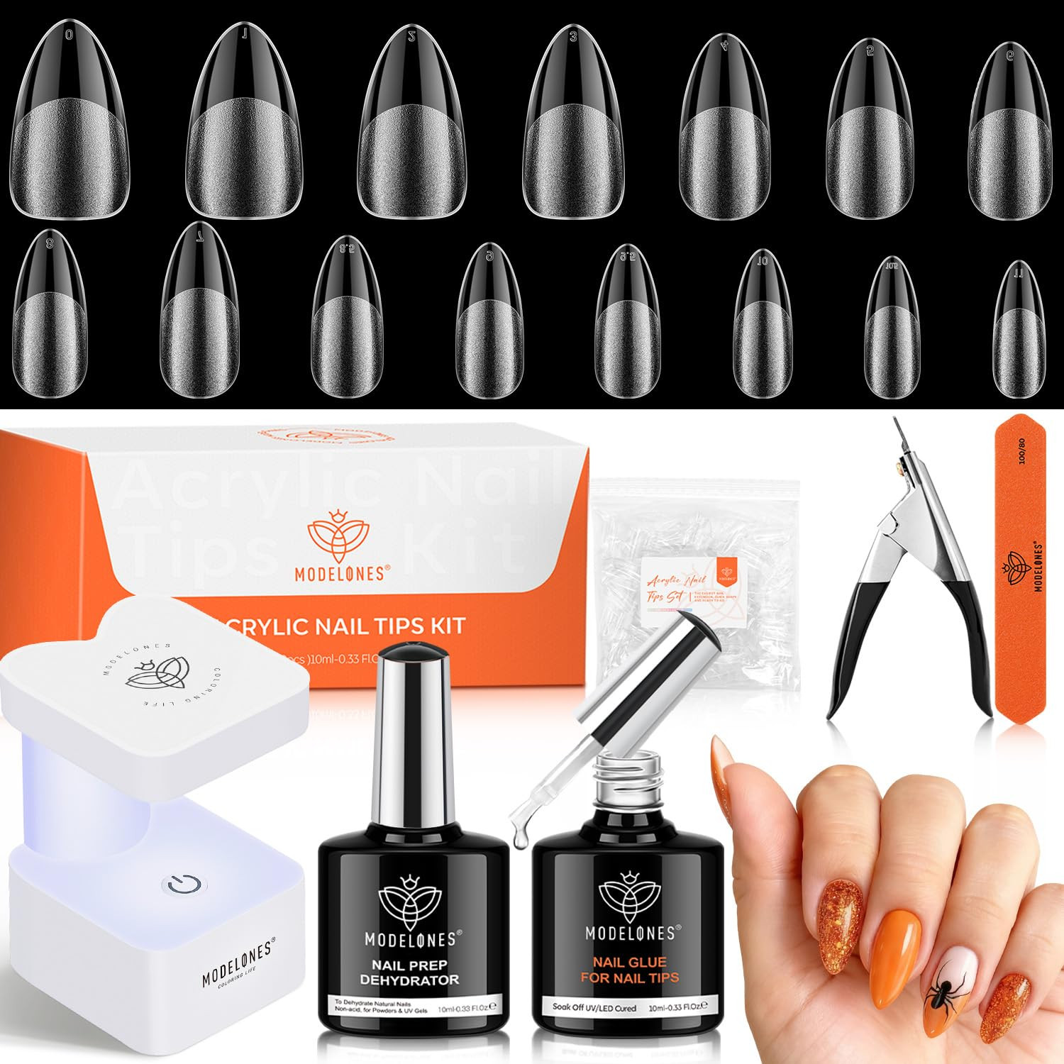 Gel Nail Kit Almond, Upgrade 15Sizes Fake Nails, 9-In-One Glue Dehydrator & Mini