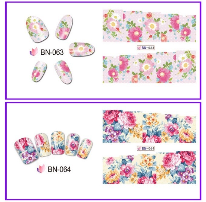 Floral Nail Art Water Decals: Spring Summer Flower Nail Wraps(Group 1)