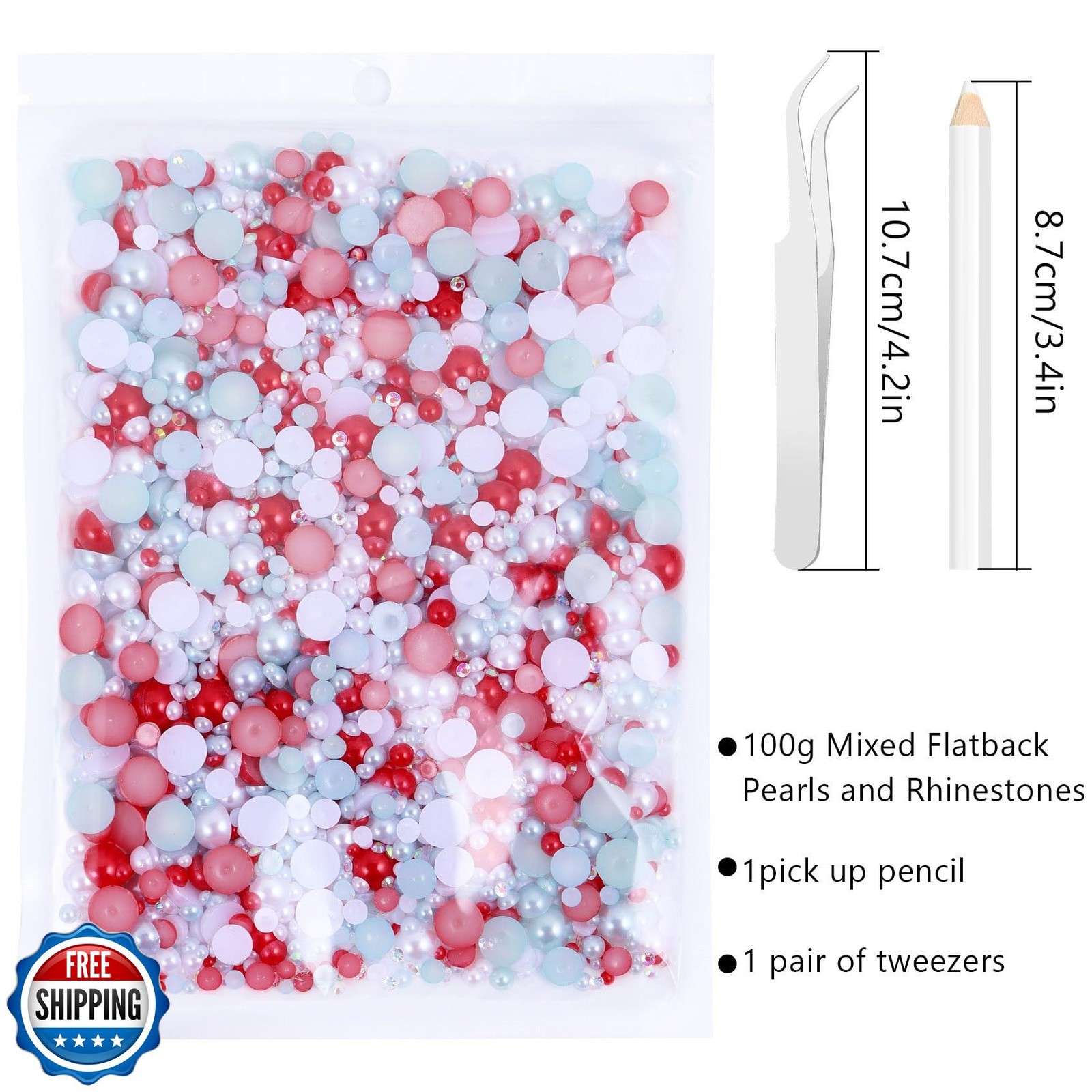 100g Flatback Pearls and Rhinestones，Mix 3-10mm Pearl Rhinestones for Crafts