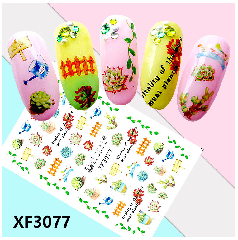 Nail Art Stickers Decals 12Pcs Flower Fruit Ladybirds Owl Cat Self-Adhesive NS34