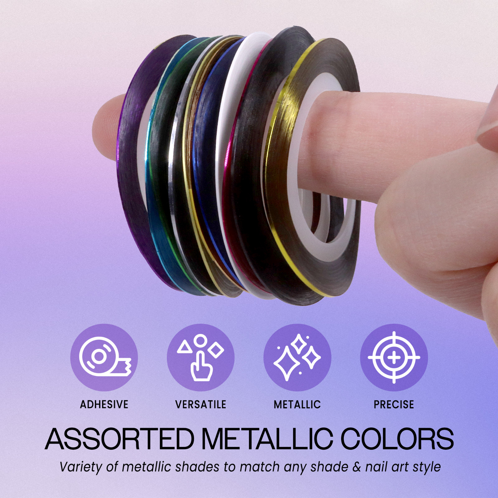 Beauticom Nail Art Glitter Sticker Strip Tape (Assorted 10 Color Set)