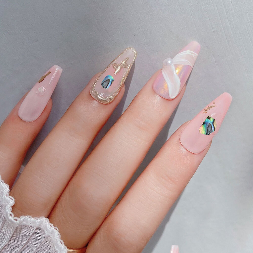 2Pcs Nail Art Sequins Natural Seashell Texture Irregular Thin Abalone Slice