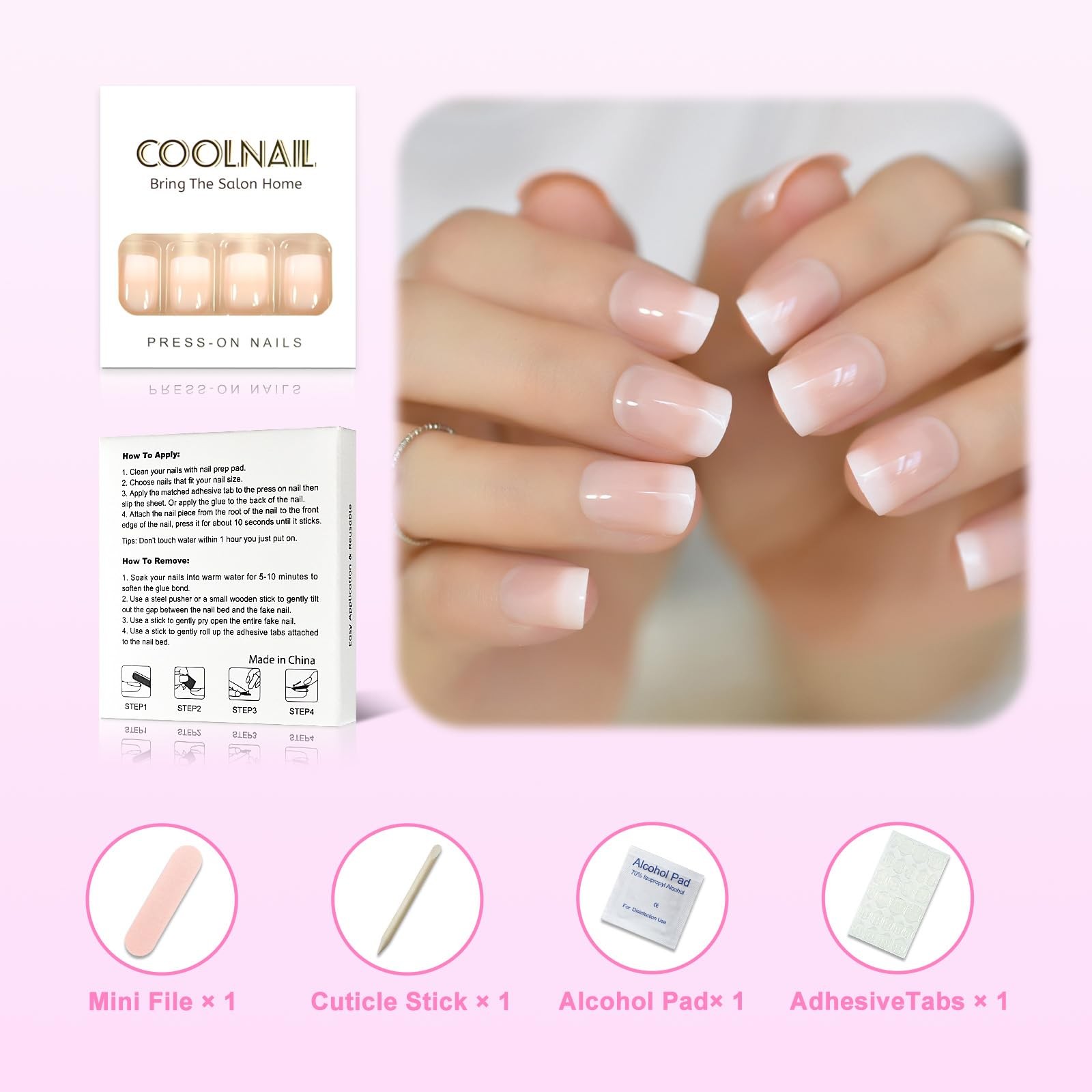 CoolNail Orange Pink Nude White French Fake Nails 1 Count (Pack of 1), Beige