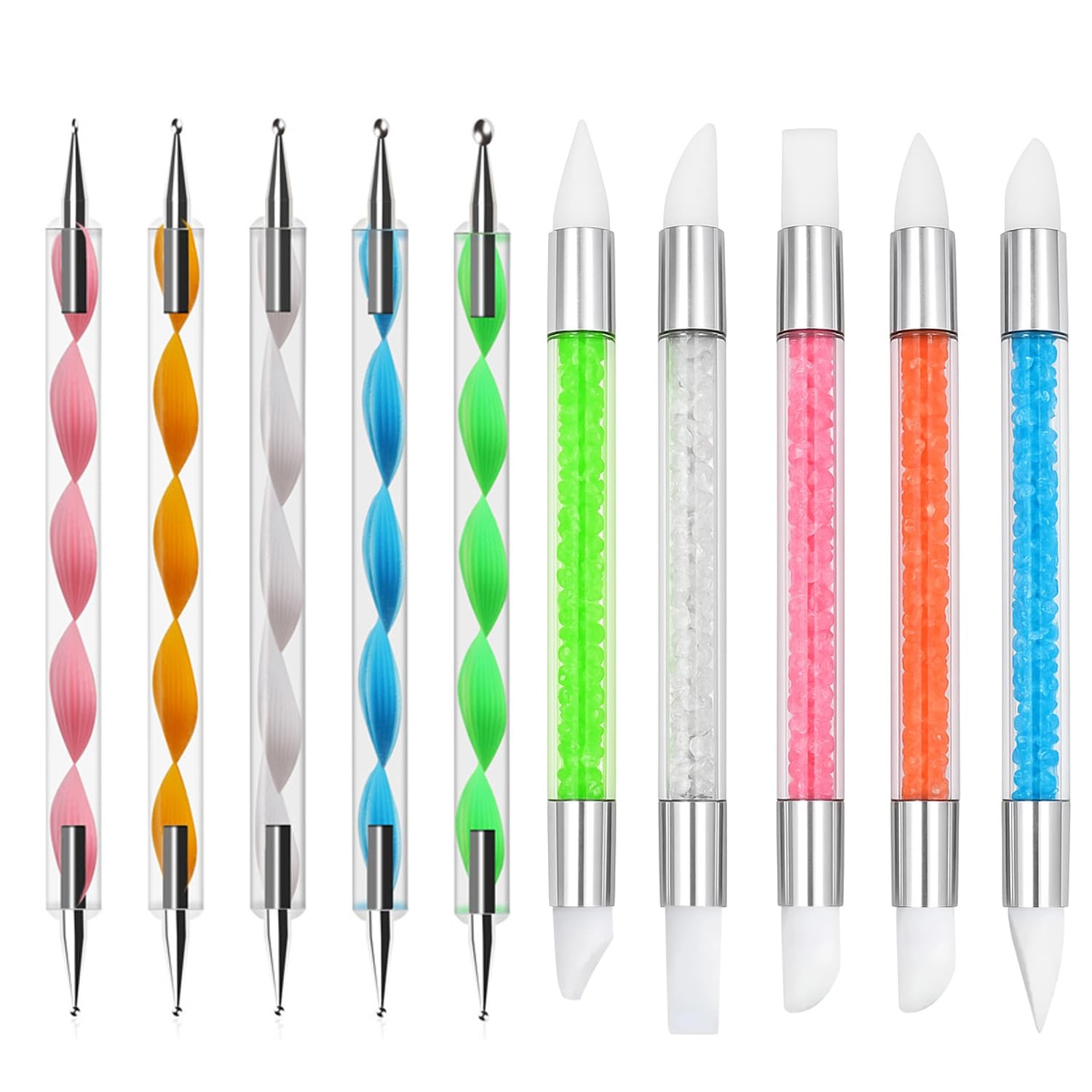 5Pcs Dual-Tipped Silicone Nail Art Pens, 2-Way Dotting Multiple colors