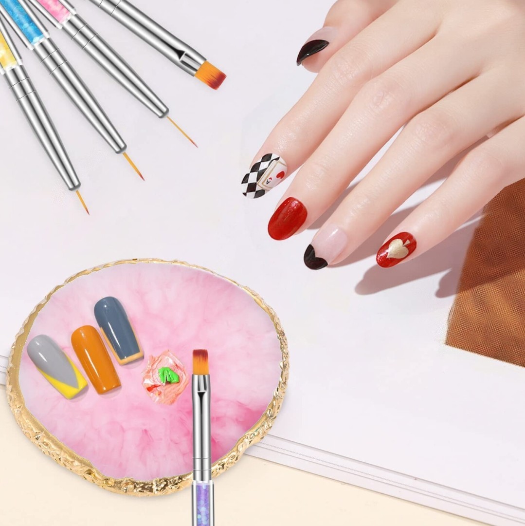 Resin Nail Art Palette with 5 Double-Ended Brushes Set for Gel Polish Design