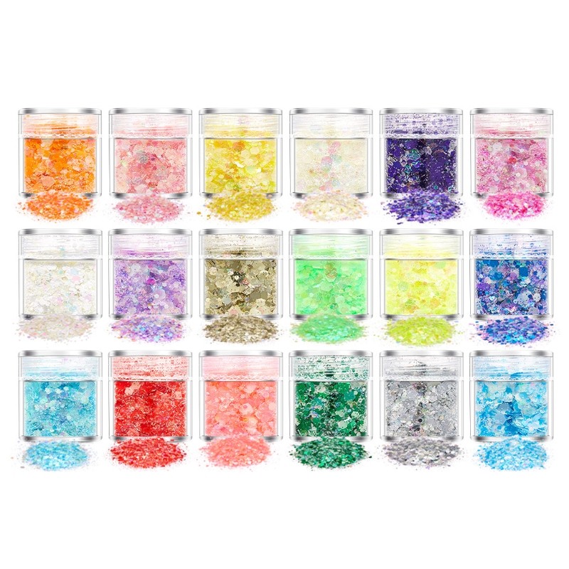 18/24 Color Glitter Powder Sequins Luminous Chunky Glitter Sequins