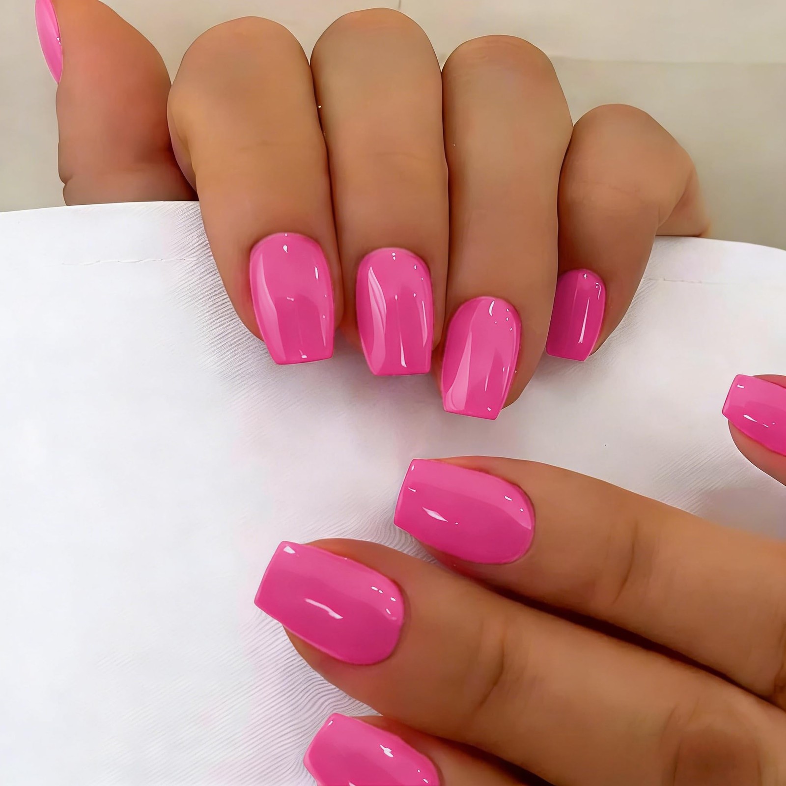 SXVME Hot Pink Coffin Press On Nails 30 Pcs