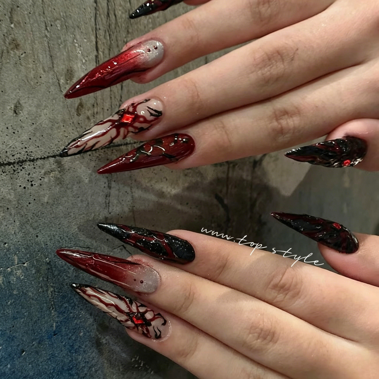 New Handmade Press-On Nails, Handmade Gothic Pain Nails, Detachable Dark Hot Gir
