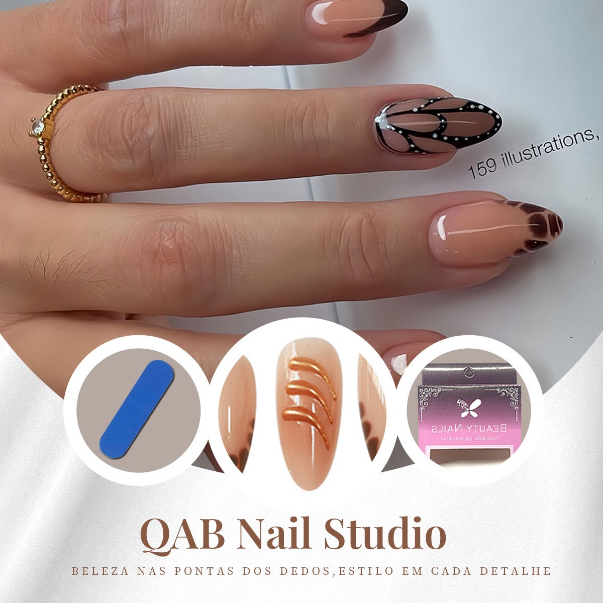 Mocha Gradient Metal Butterfly Abstract INS Style Press On Nails Wholesale