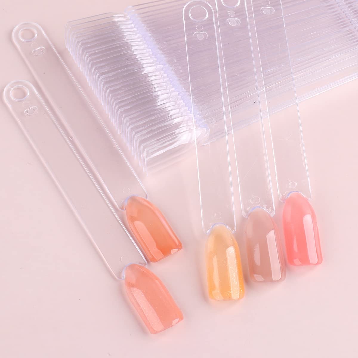 Nail Color Swatch Sticks with Ring, 150pcs Ballerina Square Stiletto Clear Nail