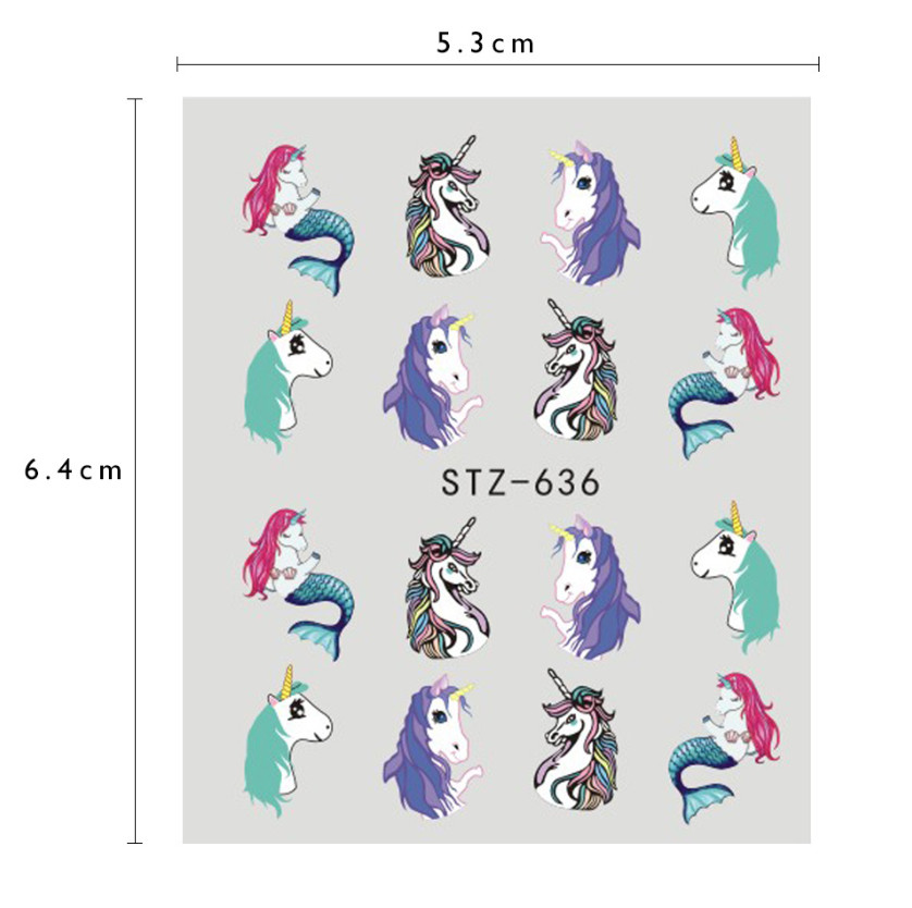 9Pcs Nail Art Water Transfer Sticker Unicorn Mermaid Children Tattoo Decals NS48