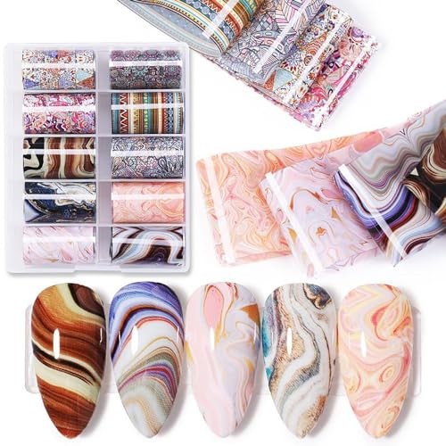 KAAGEE 10 Rolls Retro Nail Foil Holographic Foils Paper 2# Boho&marbe Style