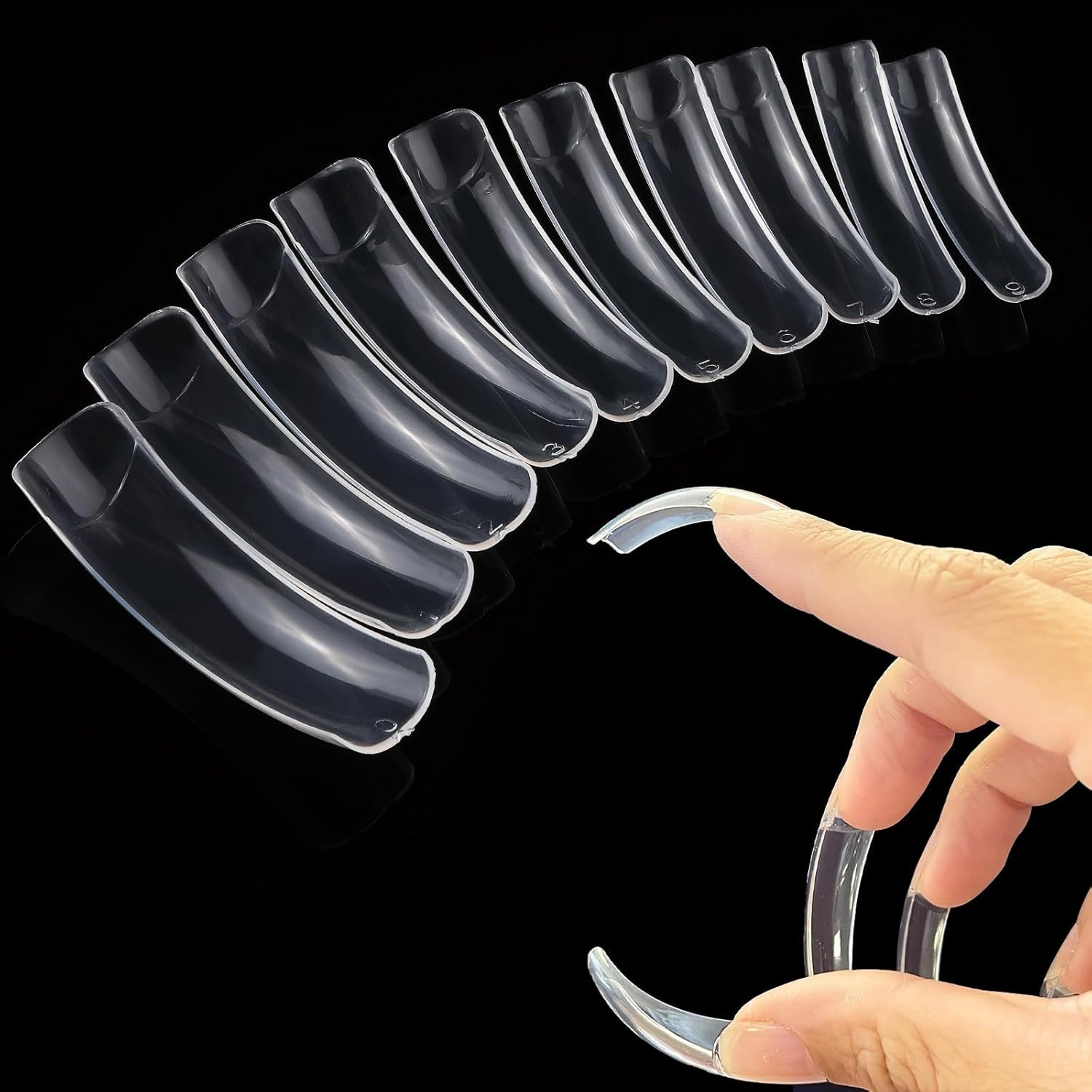 500Pcs Long Curved Nail Tips, Curved Square Press on Nails, 10 Different Size…