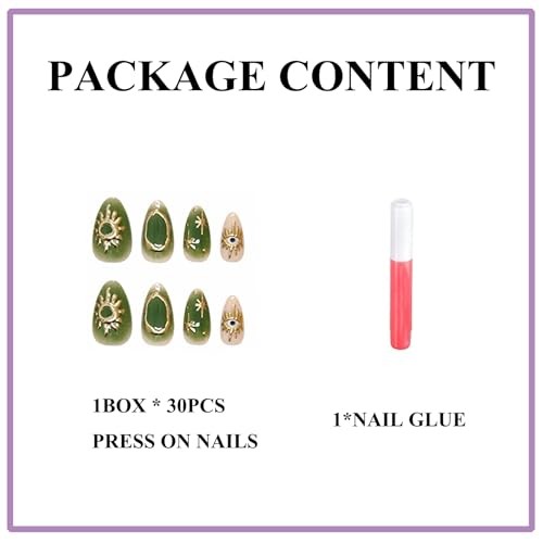 Almond Press on Nails Medium Fake Nails Green Gradient Glue on Nails 4003Green