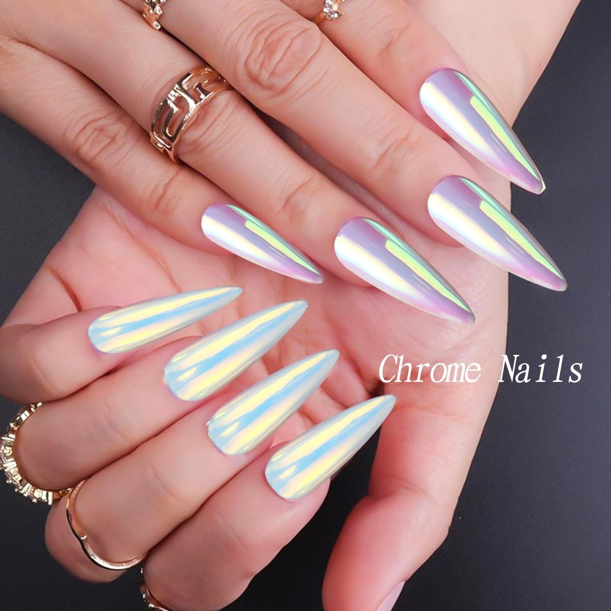Holographic Mirror Gold Chrome Nail Powder for Gel Nails, Iridescent Aurora M…