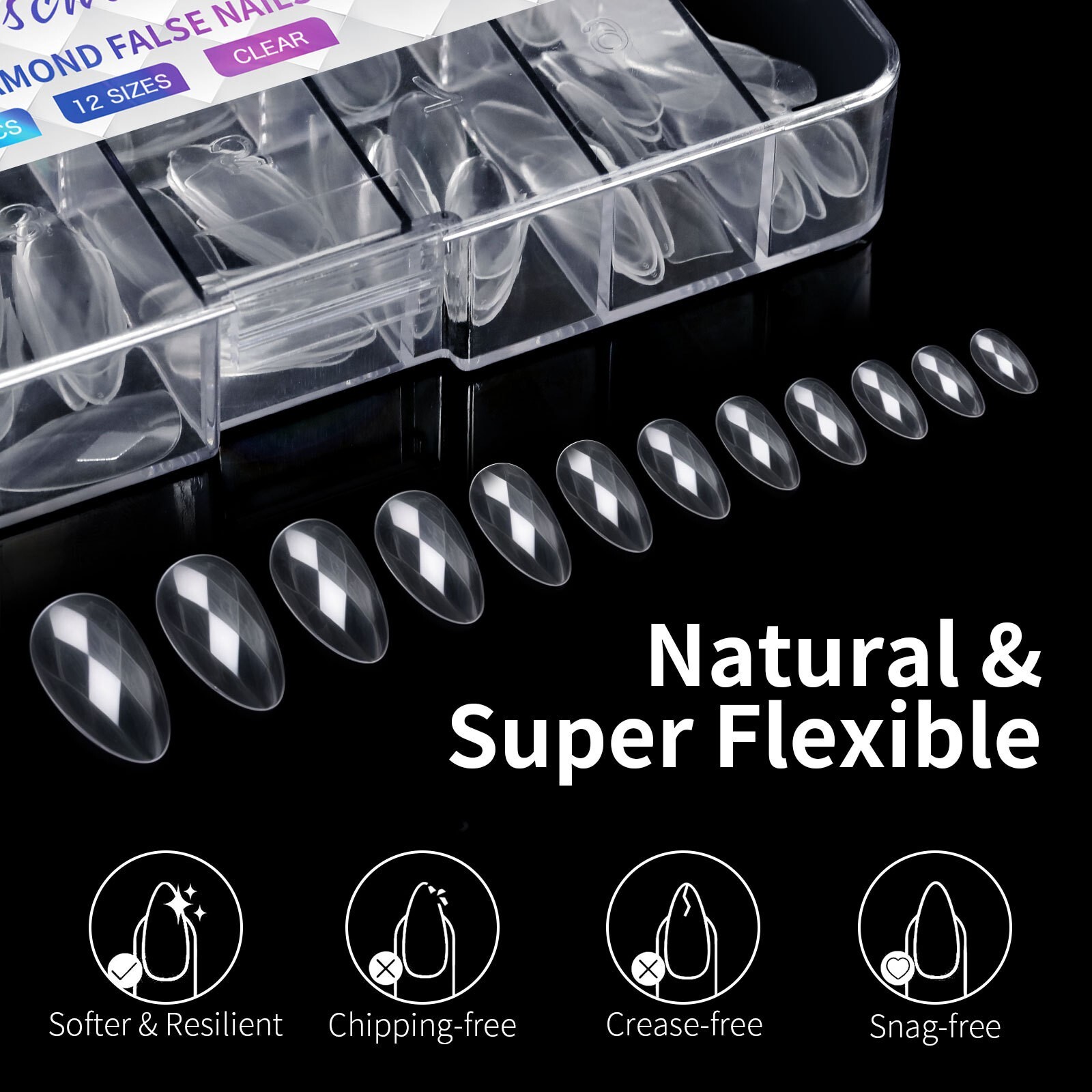 1 Box Ballerina Almond Square False Nail Art Tips Diamond Shape Press on nails
