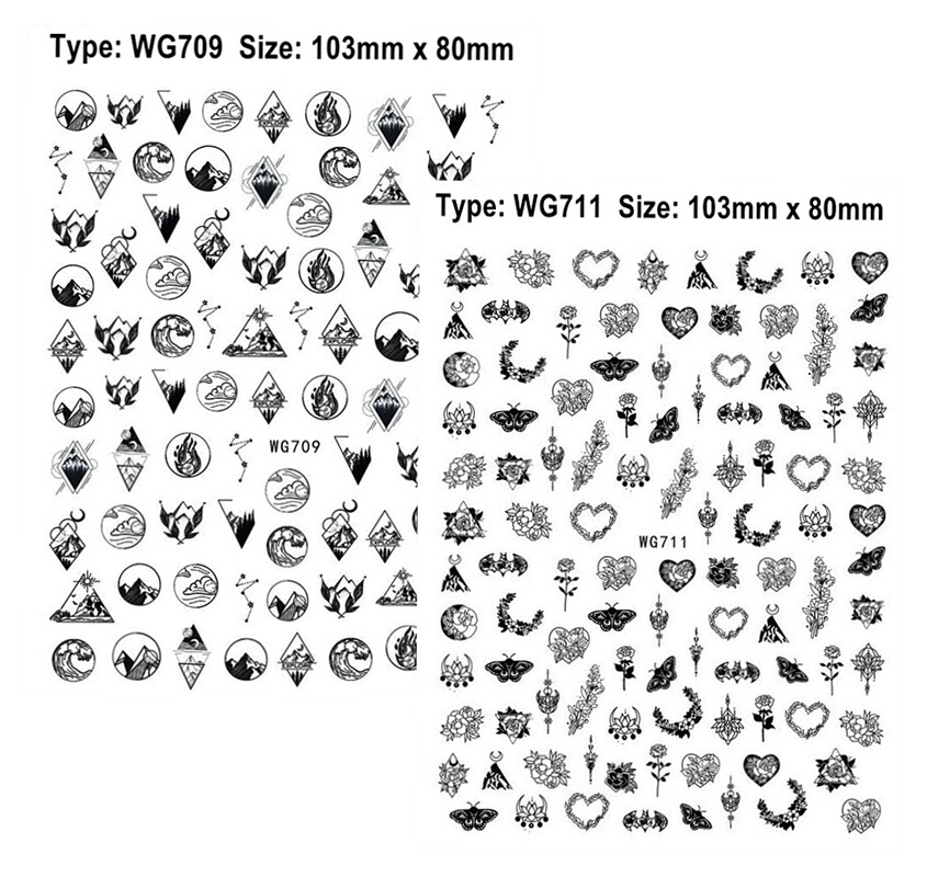 Galaxy Mountain Nail Sticker Moon Totem Love Heart Rose Butterfly Flower