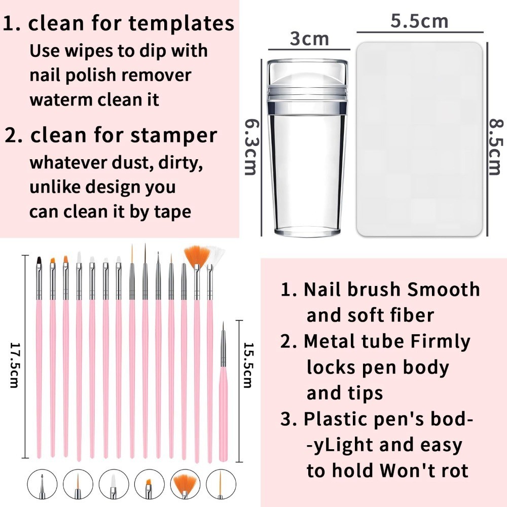 French Tip Tool Kit with Nail Art Stamper Brushes for DIY Manicure at Home Salon