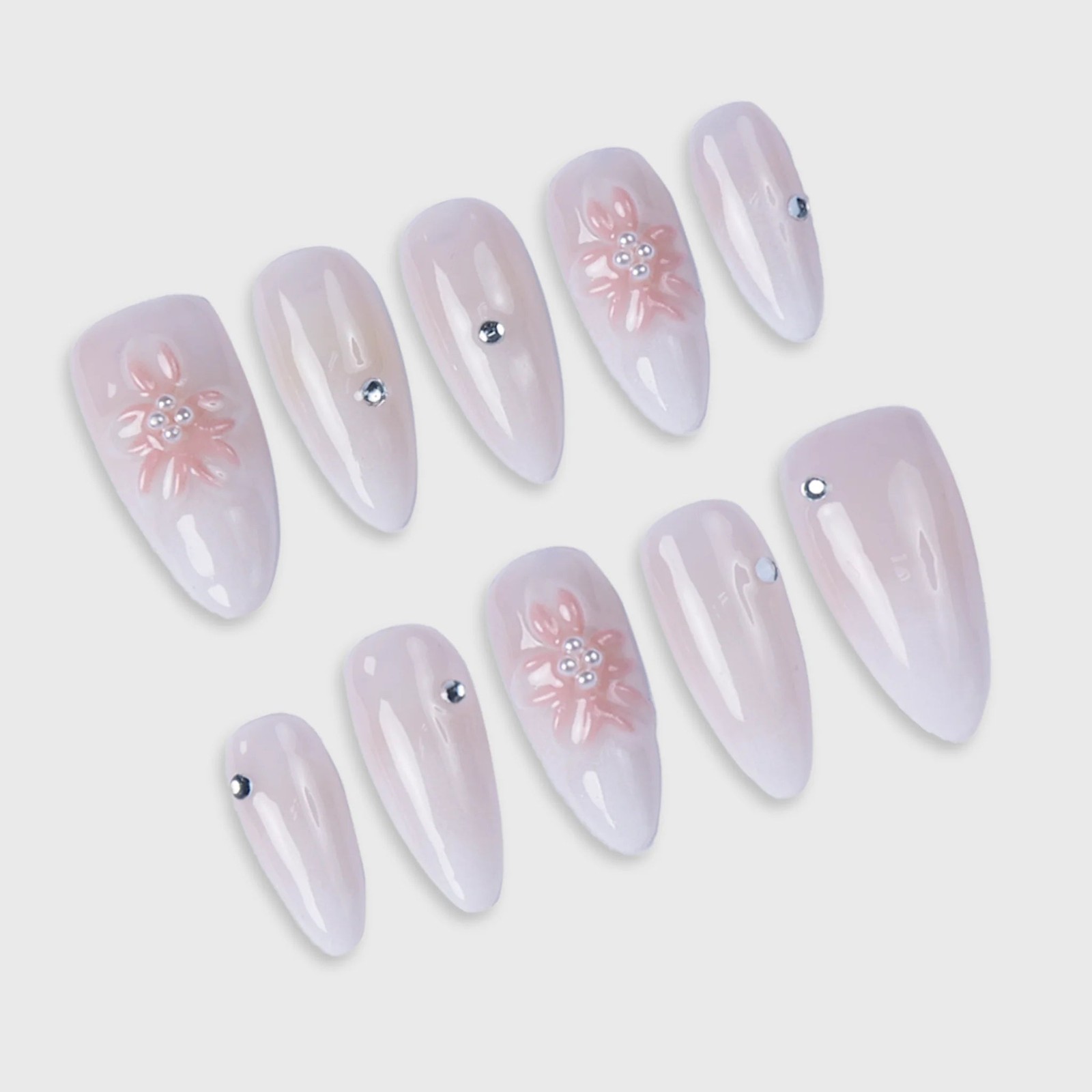 SIYOU Silk Dahlia Almond Pink, Orange & Beige Press-On Nails 10pc