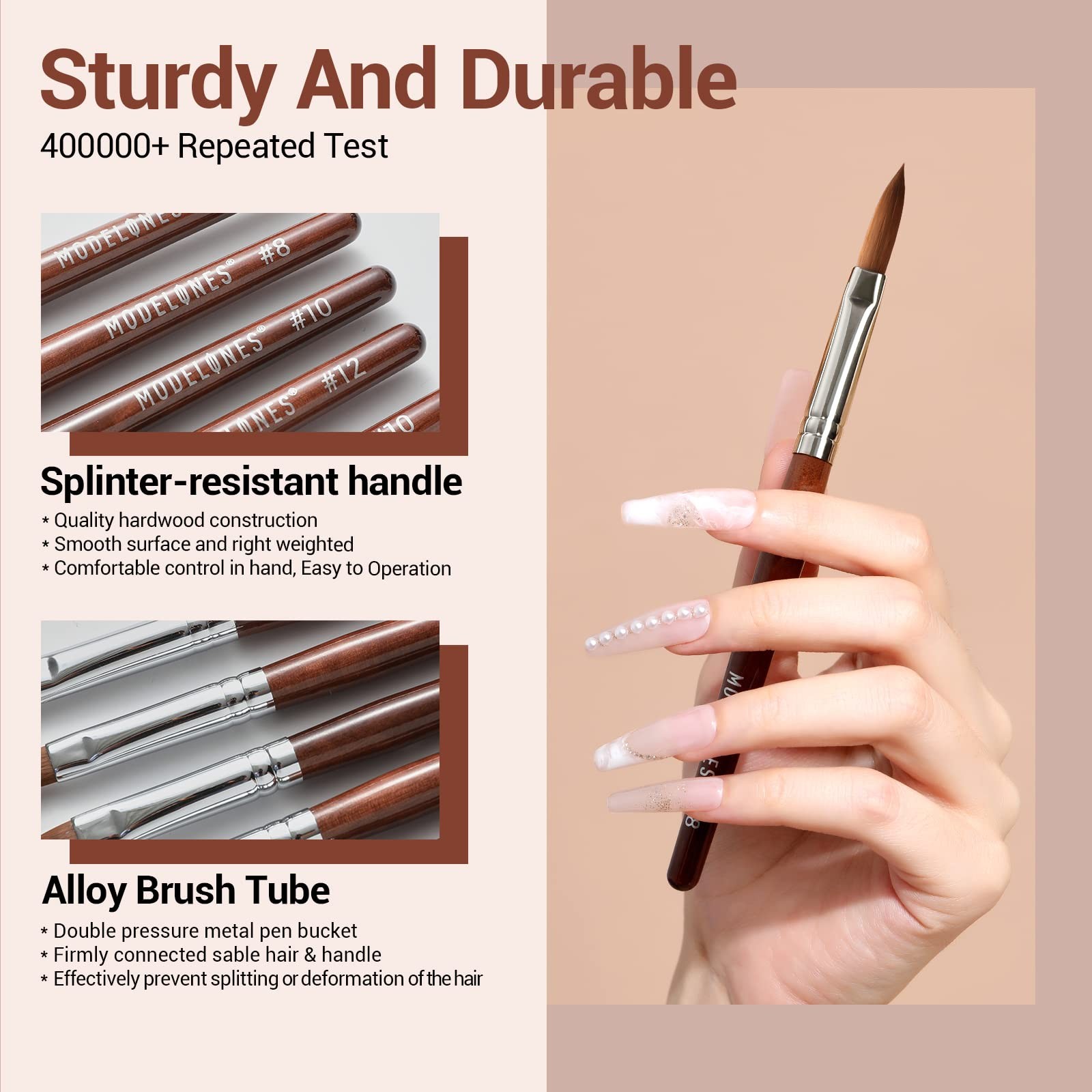 MODELONES Acrylic Nail Brush 100% Pure Kolinsky Hair Bristles Oval 8, Red