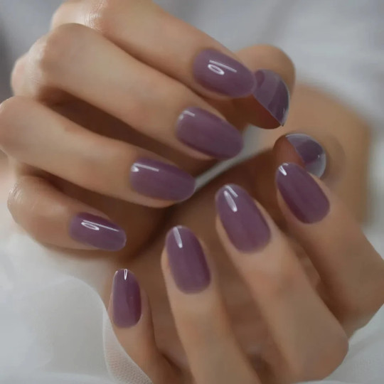 24 Short Press on nails kit w glue Purpe jelly grape oval almond medium