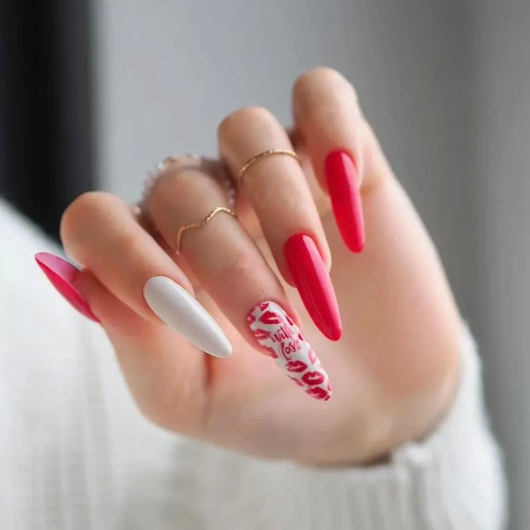 24pcs 3D Bow Pearl Cherry French Press On Nails