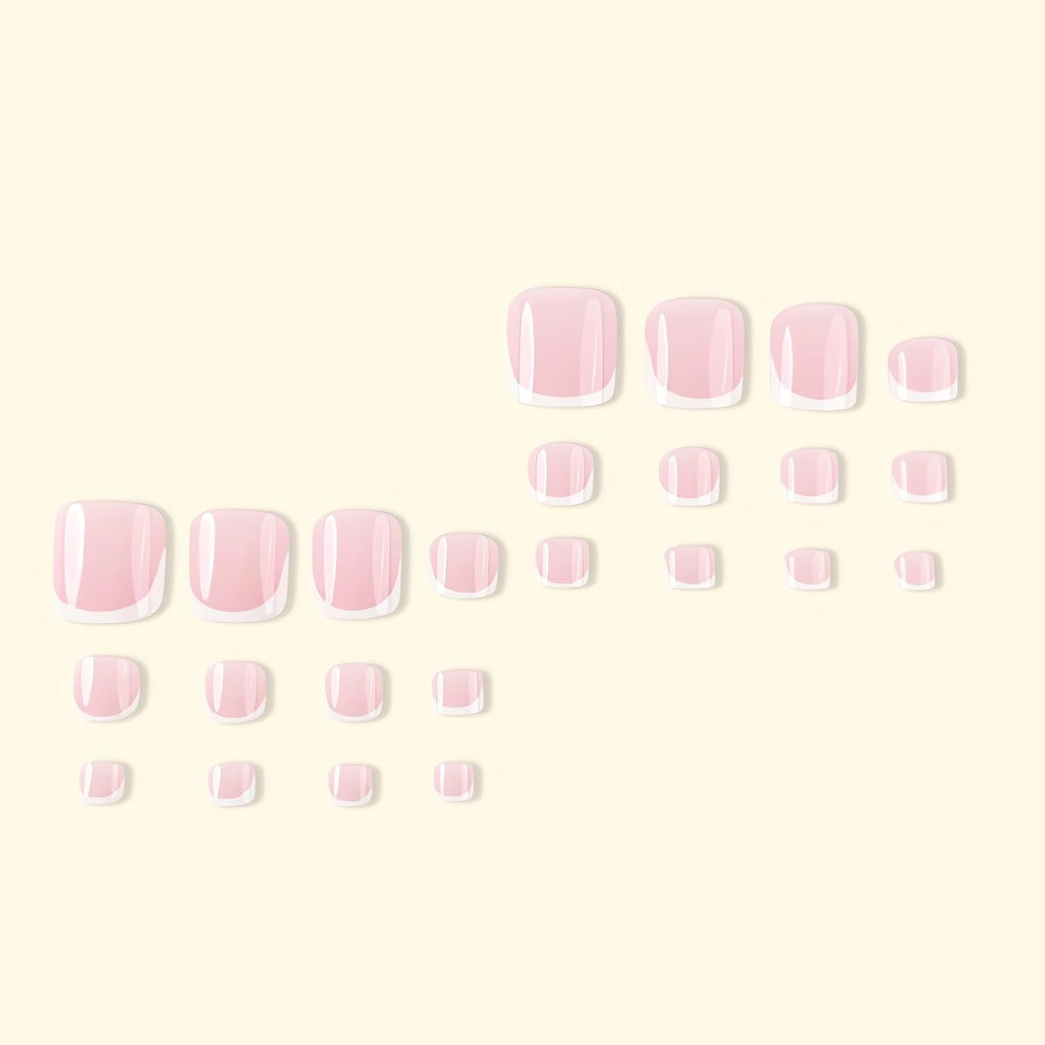 French Tip Press on Toenails Short Square Pink Fake Toe Nails Summer design2