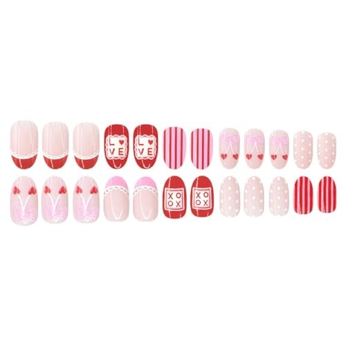 Valentine’s Day Press on False Nails Short Oval Fake Nails French Tip Style-12