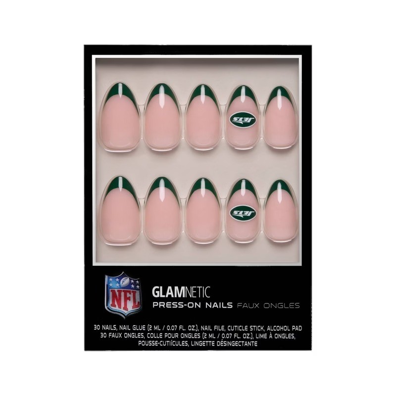 New York Jets Press-On Nails: Almond Shape, Gloss Finish, 30 Pieces