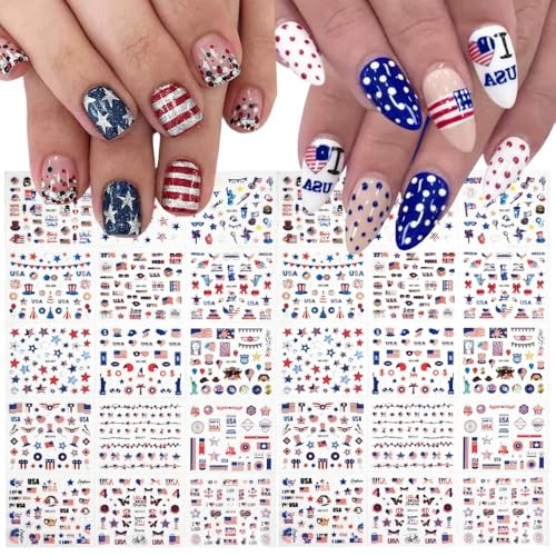 4th of July Nail Stickers Red Blue White Nail Decals Star USA Regular Vbn-34