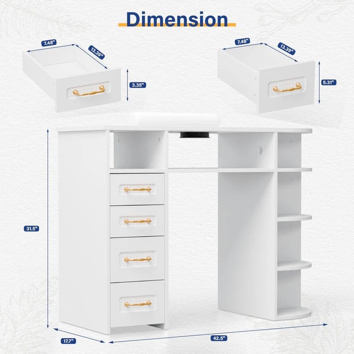 Manicure Table with Electric Dust Collector, Display Storage for Nail Technician