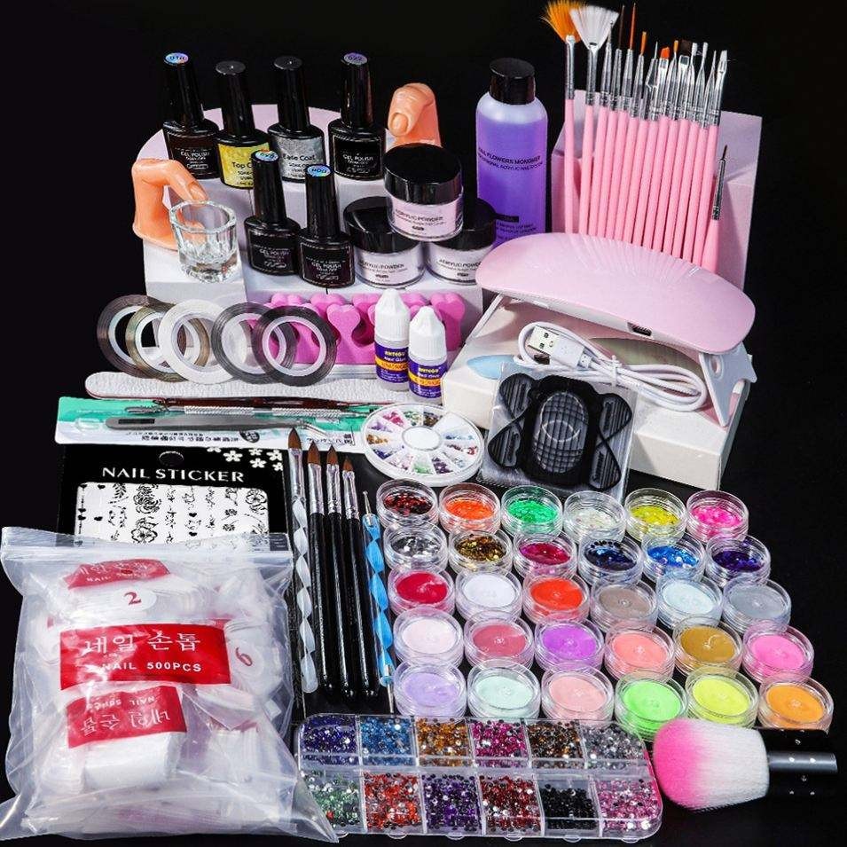 Acrylic Nail Kit with Lamp Light Acrylic Glitter Powder