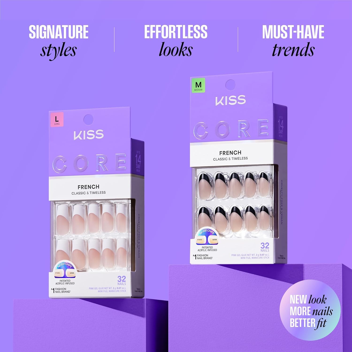 Kiss Core, Press On Nails, Nail glue included, ‘Your Moment’, Pink, Real Short