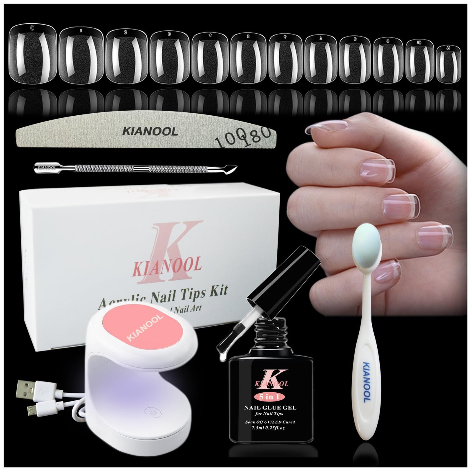 Short Square x Nail Tips Kit, 552pc XS Gelly Tip Glue Set with UV light