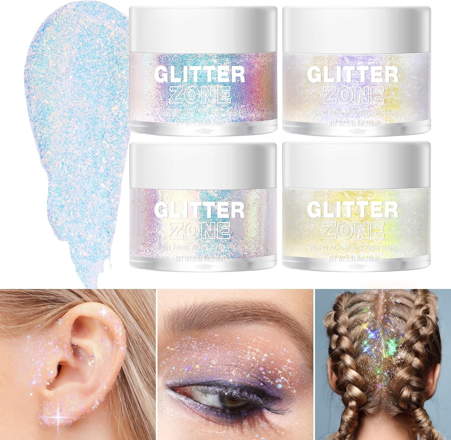 Festival-Ready Holographic Glitter Gel – Glamorous Shine for Skin & Hair –