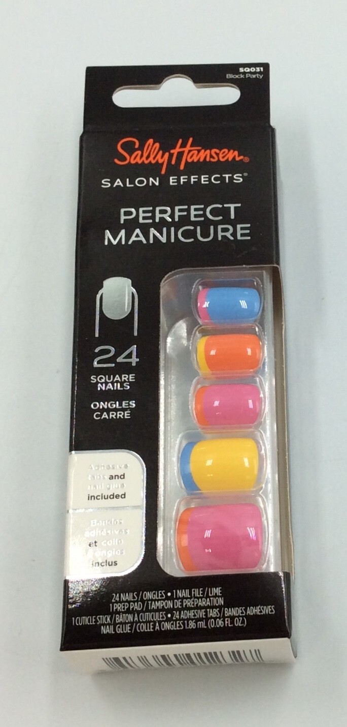 Sally Hansen Salon Effects Perfect Manicure Press On Nails, Block Party, 4 Packs
