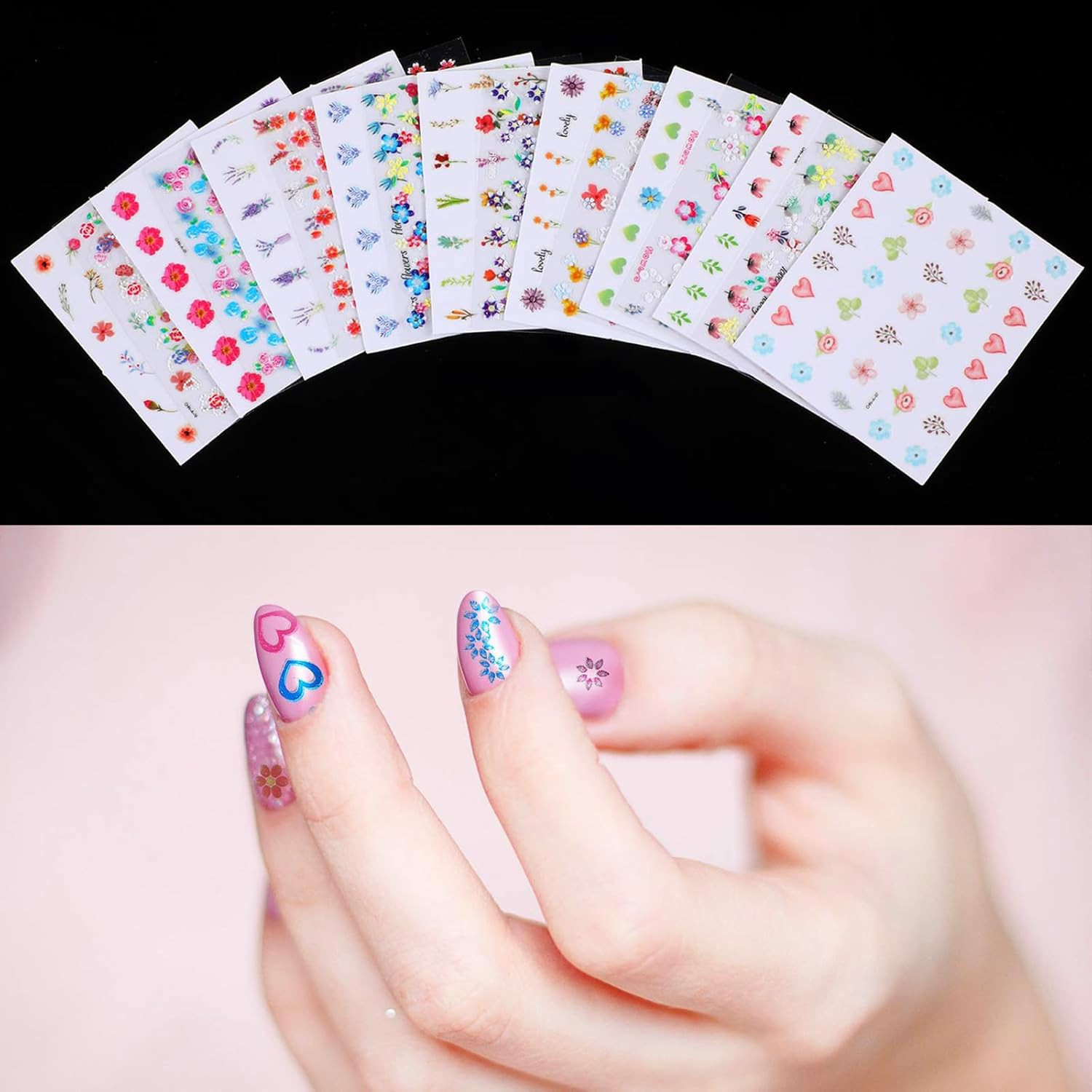 5000 Pcs Flower Nail Stickers 100 Sheets 3D Self Adhesive Nail Stickers Multi De
