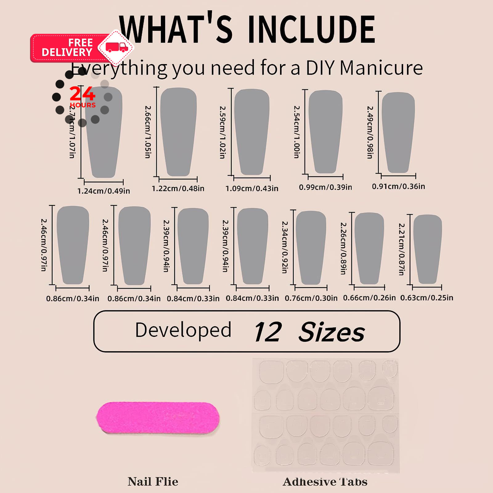 Jremg Pink Press On Nails – Long Square Coffin Fake Nails, Multicolor