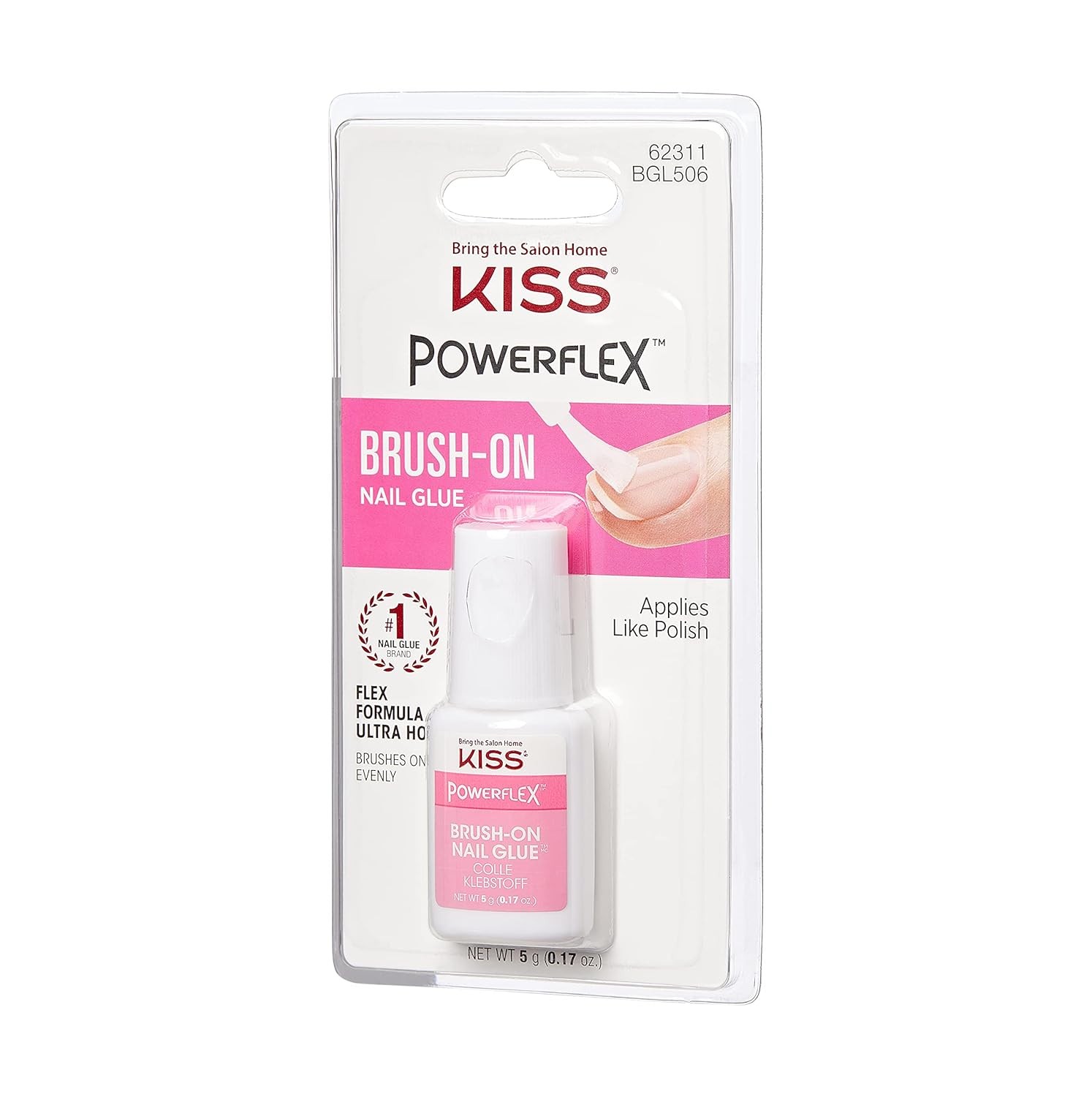 KISS PowerFlex Brush-On Nail Glue for Press On 0.7 Oz (Pack of 2), Clear