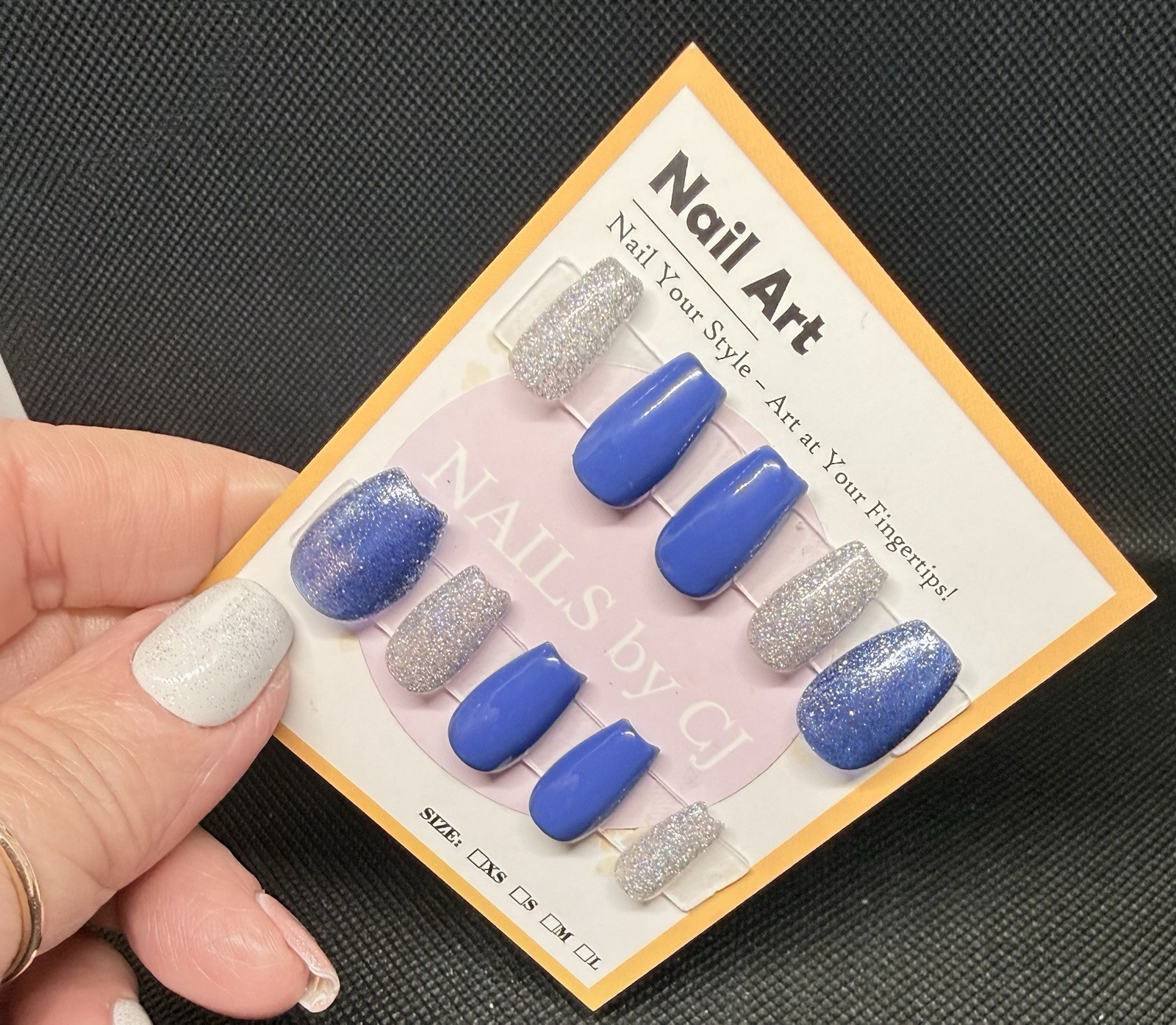 Blue and Silver Press On Nails Made To Order All Lengths And Shapes Available
