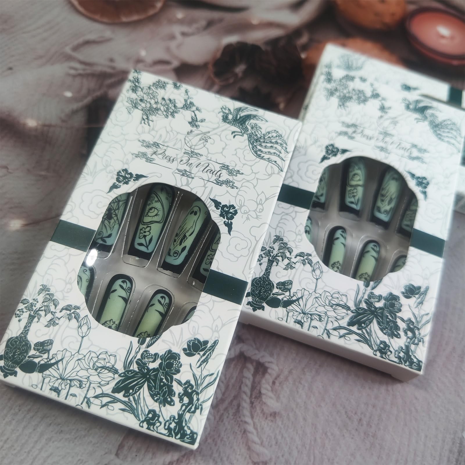 Evil Eye Halloween Nails – 24pc Cute Ghost Flower Vines Glue On Set – Matte B…