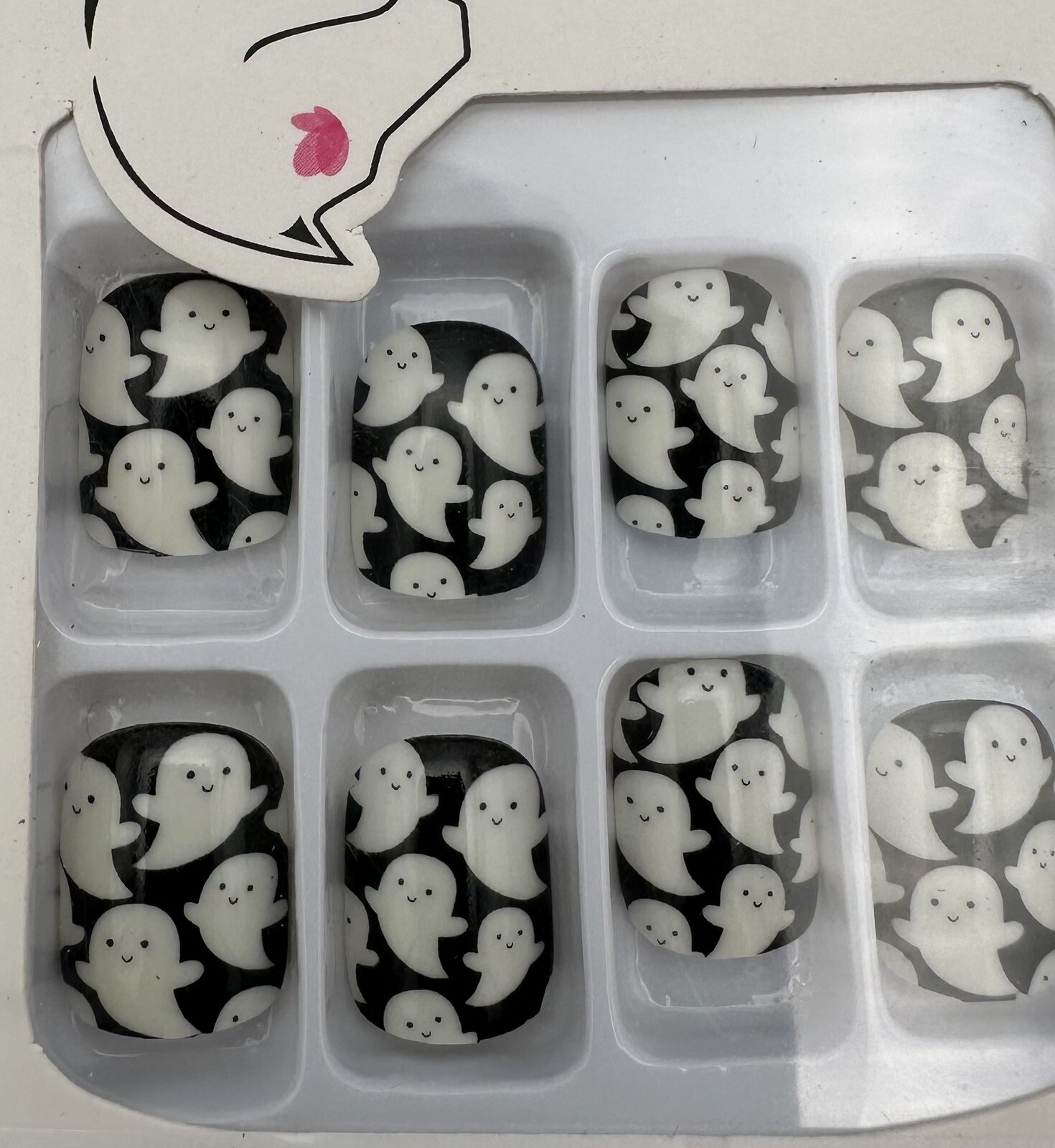2 Pack 48PC Halloween Lot Squared Short Press On Nails Glow In The Dark Ghosts